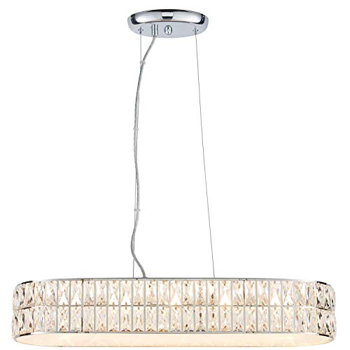 Image of LED Ceiling Pendant Light – 25W Warm White – Chrome & Clear Crystal Glass Wide Bar Table Lamp Shade – Modern Round Feature Rose Fitting – Control Geared Light Included