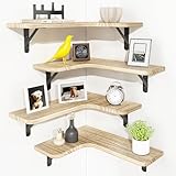 YGEOMER Corner Floating Shelves, Wall Mounted Corner Shelf for Bathroom, Kitchen, Bedroom, Home Decor, Laundry Room, Living Room(Set of 4 Rustic Brown)