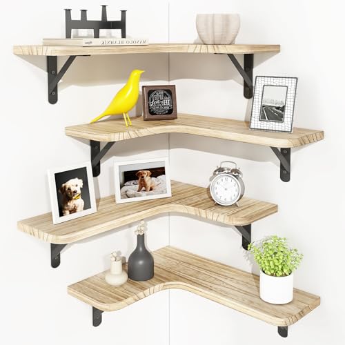YGEOMER Corner Floating Shelves, Wall Mounted Corner Shelf for Bathroom,
