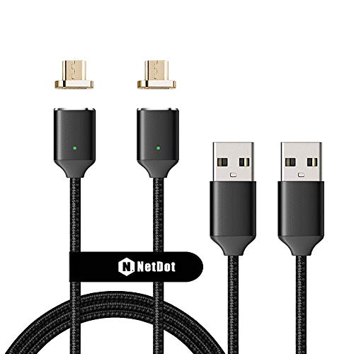 NetDot 2 Pack 2nd Generation 5ft USB Fast Charging Magnetic Micro USB Cable with LED Indicator Compatible with Android Device (5 feet/2 Black)