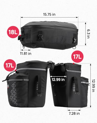 KEMIMOTO 52L 3-in-1 Bike Panniers Combo