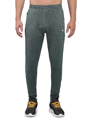 Image of TECHNOSPORT Men's Melange Slim Fit Techno Dry Trackpants Drawstring 2-Pocket Polyester Joggers for Gym Running Workout UPF50+ Anti Odour
