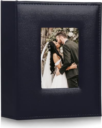 RECUTMS Photo Albums 4x6 Photos Premium Leather Cover Black Page Sleeves Family Small Personalised Photo Albums For Wedding Anniversary Book Albums Baby Photos Albums (Blue)