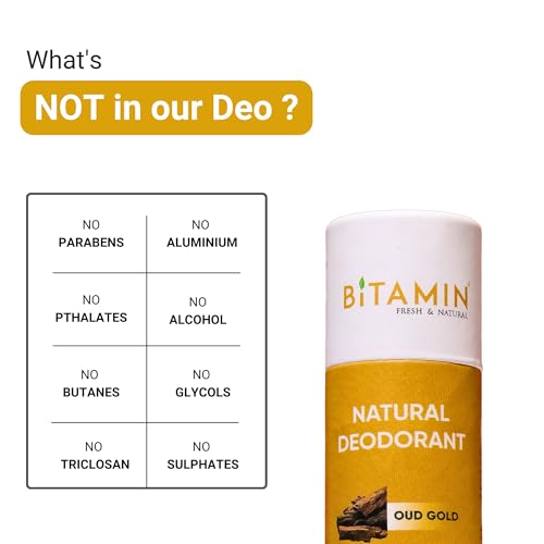 Image of Bitamin Natural Deodorant Underarm Roll On with 5% Vitamin C | Natural Deodorant for Men & Women | Made in India | No Aluminium, No Alcohol, No Parabens & No Triclosan | 8 Hour Odour Control | Oud Gold -30g (Pack of 1)