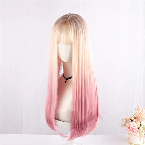 Meat Powder Gradient Peach Pink Long Straight Synthetic Hair Natural Lolita Japanese Cosplay Party Sweet Wigs