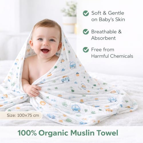 Image of Muslin Cotton Soft Baby Bath Towel,Swaddle,Medium Size (75CM*100CM),Premium Muslin Burp Cloth for Baby,Newborn Single Layer Kids Boys and Girls (Pack of 2) White