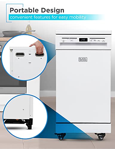 BLACKDECKER-18-Portable-Dishwasher-Compact-Dish-Washer-with-8-Place-Setting-Capacity-Stainless-Steel-Tub-6-Wash-Programs-Worktop-Space-Mobile-Dishwasher-with-Casters-Faucet-Connect-White