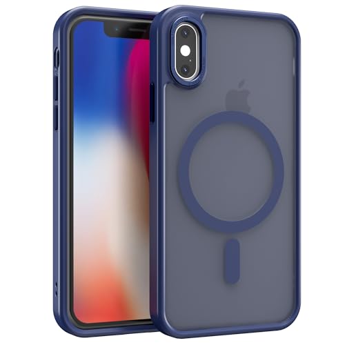 Image of Magnetic iPhone X /XS case,Compatible with Magsafe, Military-Grade Protection,Slim Translucent Matte Shockproof with Anti-Scratch Anti-Fingerprint Phone Cover (Dark Blue, iPhone X /XS)