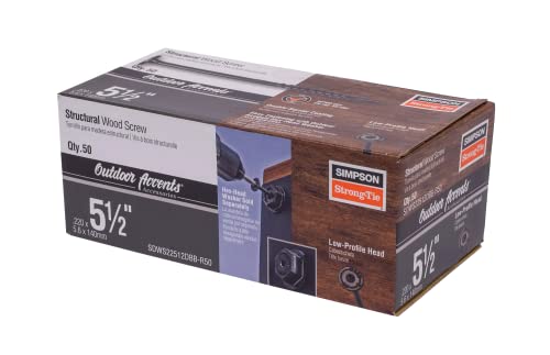 Simpson Strong-Tie SDWS22512DBB-R50 Tornillos Tirafondo para Madera, 0.220 x 5.5 pulgadas, Recubrimiento Doble Barrera, Cabeza Baja, Punta Diente de Sierra Negra (Pack de 50) miniatura 1