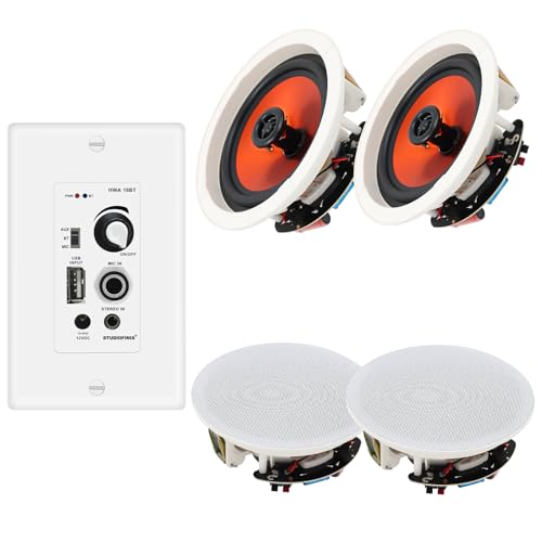 STUDIOFINIX 6.5 Inch Bluetooth Ceiling Speakers,600W 2-Way System with Wall Amplifier,for Home Theater, Living Room,Office,Kichten,Study Room,Basement,Covered Patio and Flush Mount (4 Speakers)