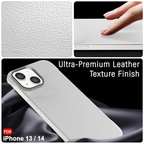 Image of TheGiftKart Hybrid Ultimate Slim Back Case Cover for iPhone 13 / iPhone 14 | Lightweight Profile | Hard Back Case Cover for iPhone 13 /14 (PC & TPU, Metal Camera Ring, Leather Texture Finish, Grey)
