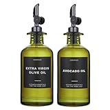 Verspace UV-Protected Green Glass Olive Oil Dispenser Bottles For Kitchen - Includes 40 Kitchen Essential Labels, Avocado Oil Dispenser Set, Modern Decor for Home, Airbnb, Cafe Set of 2