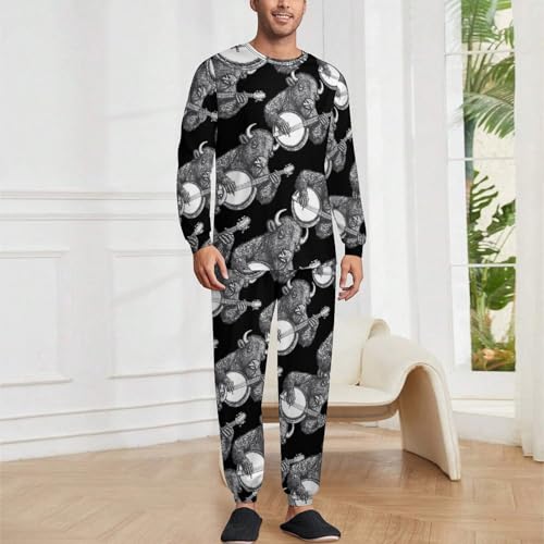 Banjo Bison Men's Pajamas Set Crew Neck Sleepwear Sets Top And Bottom Pjs Set Long Sleeve Loungewear2