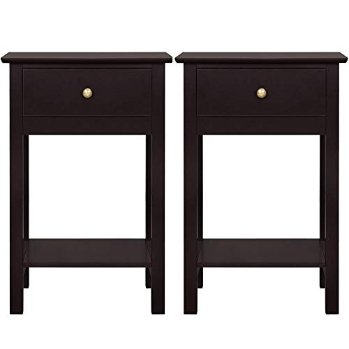 Yaheetech Nightstands Bedside Table Cabinet with Drawer Storage Shelf for Bedroom, Set of