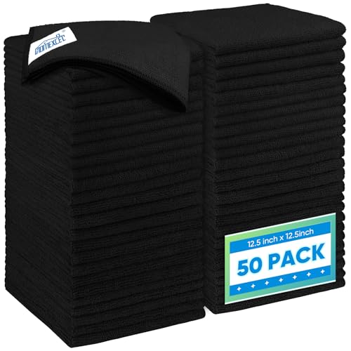 HOMEXCEL Black Microfiber Cleaning Cloth 50 Pack 12.5 x 12.5 inch Microfiber Towels for Cars Ultra Absorbent Car Washing Cloth Lint Free Streak Free Cleaning Rags for Car Kitchen and Window