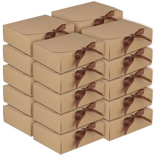 Boîte cadeau en papier kraft 27x20x8 cm avec ruban marron pour emballage fête d'anniversaire lot de 20