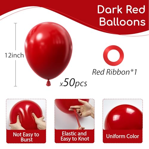 Image of Dark Red Balloons 12 inch, Red Latex Party Balloons | Bridal Shower, Wedding, Birthday Party Decorations