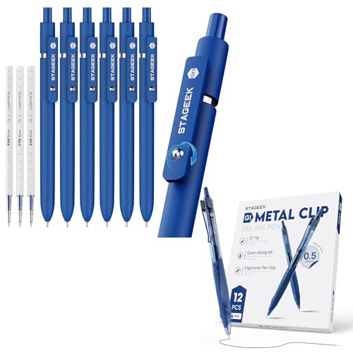STAGEEK 18 bolígrafos de gel azul con 3 recambios