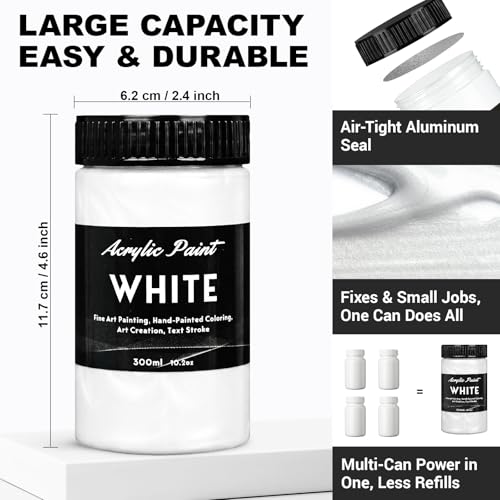 Image of Pearlescent Acrylic Paint, 300ml /10.2oz Non Toxic Waterproof Metallic Pearl White Acrylic Paint for Crafts, Furniture, Wood, Clay, Canvas, Rocks, Metal, Plastic, Art Supplies