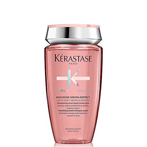 Kérastase Shampoo Chroma Absolu Bain Riche Chroma Respect, Cabelos coloridos, Proteção de cor, Ácido Lático, Centelha Asiática, 250 ml