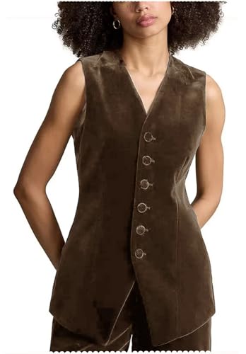 Women's Velvet Vest V Neck 6 Button Fashion Dressy Waistcoat Sleeveless Jacket