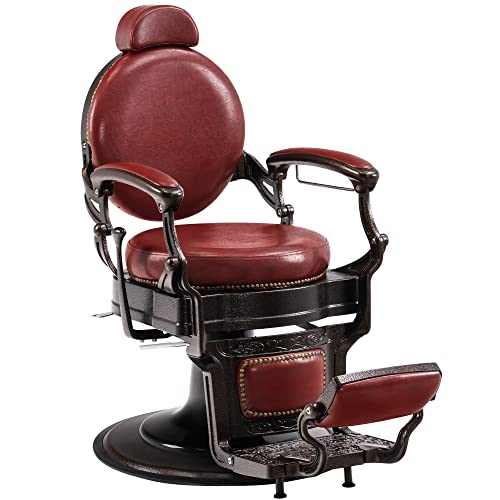 BarberPub Heavy Duty Metal Vintage Barber Chair All Purpose Hydraulic Recline Salon Beauty Spa Chair Styling Equipment 9201 (Red)