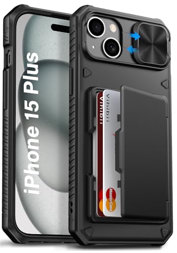 Image of Vihibii for iPhone 15 Plus, iPhone 14 Plus Back Cover Wallet with Card Holder (4 Cards) [RFID Blocking] & Slide Camera Cover, Military Grade Drop Protection, Rugged Back & Silicone Case, 6.7 inch, Black