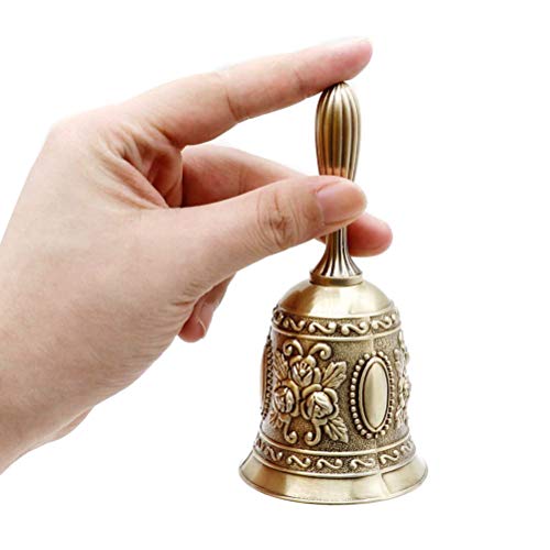 Hand Bell, Uspacific Metal Held Dinner Bell Brass Jingle Call Bell for School Church Adults Classroom Wedding Decorative (2pattern) - Thumbnail 4