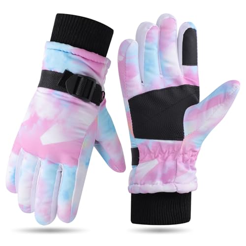 Gants de ski imperméables pour filles de 5 à 15 ans avec poignets réglables