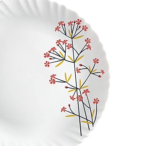Image of Larah by BOROSIL Red Bud 6 Pcs Opalware Plate Set (Dia - 10 inch), White