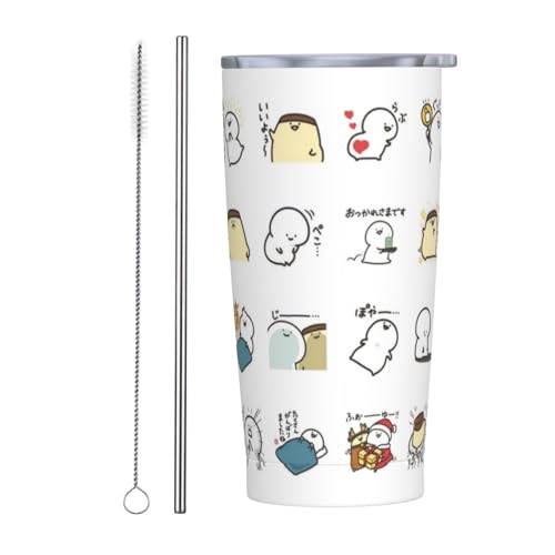 お文具といっしょ (14) 【 ストロー & ストローブラシ 付き 】 マグカップ コーヒーカップ コンビニカップ タンブラー 蓋付き ステンレス製 保冷 保温 車用 蓋付き 持ち運び 水筒 大容量 直飲み アニメ キャラクター かわいい