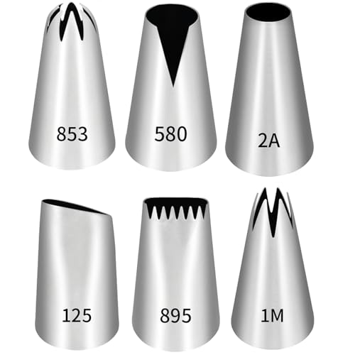 Set di 6 Beccucci Grandi,Beccucci per Sac a Poche Grandi Professionaliper Decorare Cupcakes, Torte, Zeppole, Biscotti & Churros