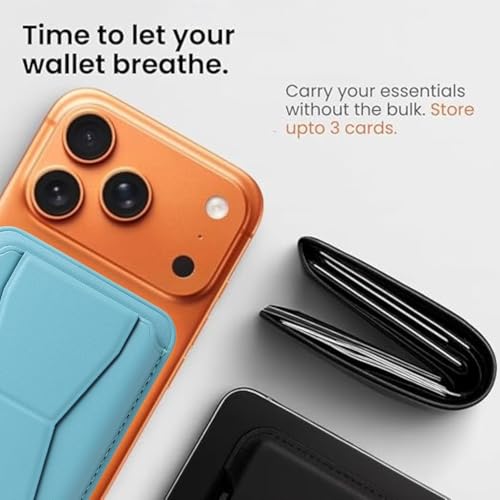 Image of Stealodeal MagSafe Magnetic Card Holder with Stand for iPhone | 2-in-1 Wallet & Mobile Stand | Strong Magnetic Grip | Ultra-Slim PU Leather Finish | Secure Card Storage (Color-Blue)