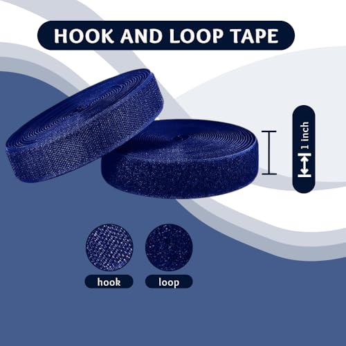 Image of 1 Inch x 5 Yd Navy Hook and Loop Non-Adhesive Interlocking Tape Thin Nylon Excellent Grip Heavy Duty Fastening Strips Fastener Roll for Bags Clothes Home Office School Car and Crafting Organization