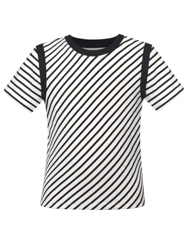 Image of Sunny Fashion Girls T-Shirt Crop Top Brown Lettuce Trim Ribbed Knit Button Casual