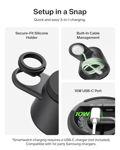 Image of Belkin Qi2.2 25W Magnetic Wireless Charging Station, 3 in 1 Samsung Charger