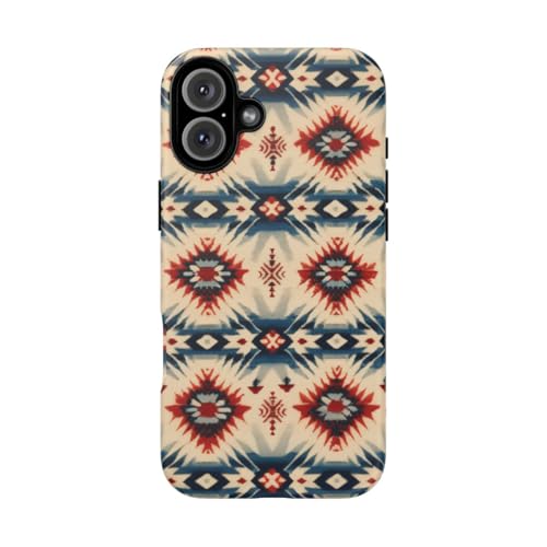 Coque iPhone 16 Plus géométrique rouge et bleu finition mate premium