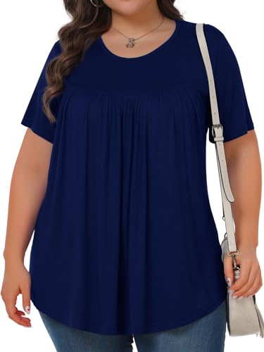 Image of Tencede Womens Plus Size Tops Tunic Short Sleeve Crew Neck Shirts Casual Soft Blouse 1X-5X