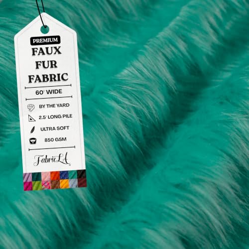 Image of FabricLA Faux Fur Fabric by The Yard - Artificial Craft Fur - 18 inch X 60 inch Inch Wide - Fur Fabric for Craft Supply, DIY Furry Plush Projects, Sewing, Decoration, Upholstery, Turquoise, Half Yard
