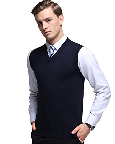 Kinlonsair Mens Casual Slim Fit Solid Lightweight V-Neck Sweater Vest,Blue,X-Large(US)