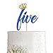 Prince 5th Birthday Cake Topper Royal Blue Gold Glitter Boy 5 Years Birthday Party Supplies, Decorations