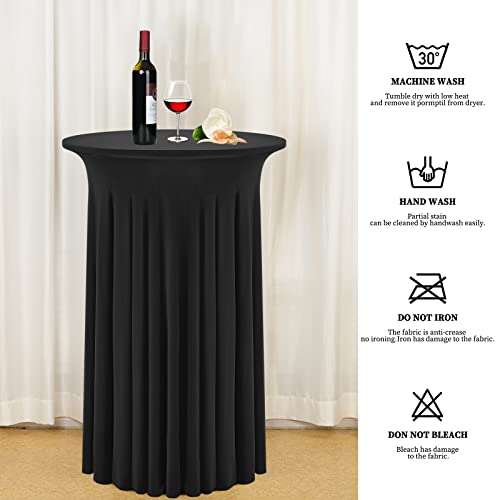 Mtreo 6 Packs Cocktail Table Covers Black Spandex Stretch Cocktail Tablecloths With Skirt,32 X 43 Inch Round Cocktail Table Skirts Fitted High Top Stretch Table Dress For Wedding Party Banquet #TOP3