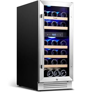 Yeego Wine Fridge Dual Zone 15 Inch, 28 Bottles Wine Cool Refrigerator with Glass Door & Safety Lock, Built-in/Freestanding/Under Counter, Perfect for Home & Kitchen