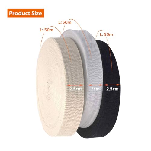 Miniatura 3 de Cinta De Sarga De Algodón Natural - 50 Metros Al Sesgo De Doble Pliegue Para Coser, Confección Y Artesanía - Rollo De Espiga Beige 2,5cm