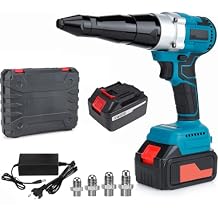 Cordless Rivet Gun,Portable 21V Lithium Battery Electric Automatic Core Pulling Rivet Gun,Professional Brushless Blind Riveter Tool Kit for Rivets 2.4/3.2/4.0/4.8 mm,with 3.0Ah Battery 1 battery
