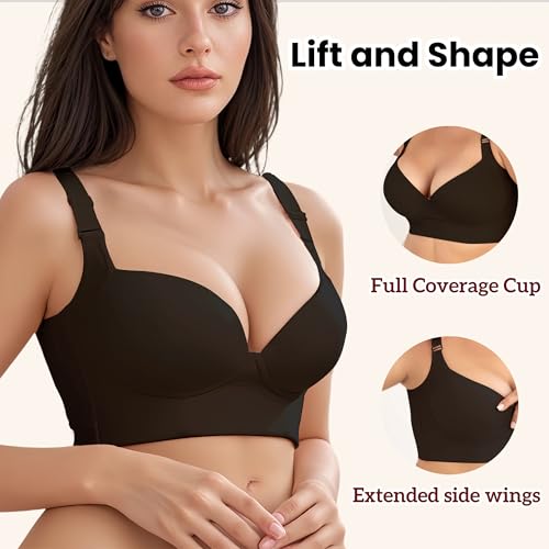 Image of Women's Push Up Bra Hide Back Fat Full Coverage Bras with High Support Plus Size T-Shirt Bra for Smoothing Back