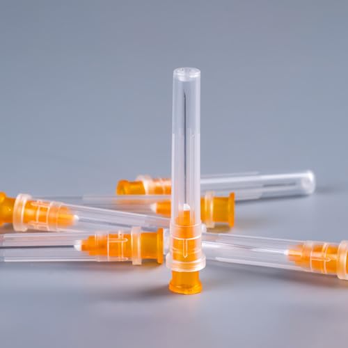 100 Pack 25 Gauge 1 inch Disposable Needles with Caps for Industrial Dispensing and Scientific Lab Individually Wrapped