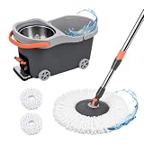 Relaxdays Wischmopp Set, 16L Eimer & Schleuder, Wischwagen mit Pedal, grau
