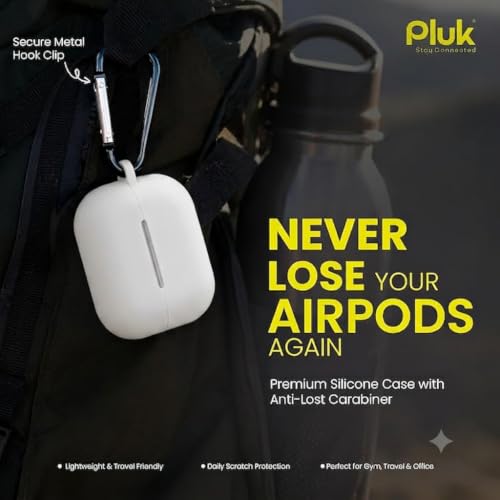 Image of PLUK Soft Silicone Case Cover Compatible with Apple AirPods Pro 3 (3rd Generation 2025) - Shockproof 360 Protective Skin,Full Protection with Hook & Keychain, Front LED Visible - Milky White