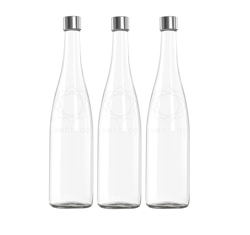 AVVIC MARTGlass Water Bottle 1 Liter Plain Narrow Mouth for Beverages, Oil, Vinegar, Beer, Water, Soda, Airtight Lid & Leak Proof Cap - Clear - Pack of-3